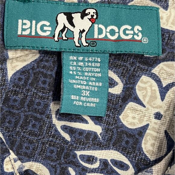 Big Dogs Tropical Blue & White Floral Button-up Shirt Hawaiian Pattern Pocket 3X - Picture 11 of 16